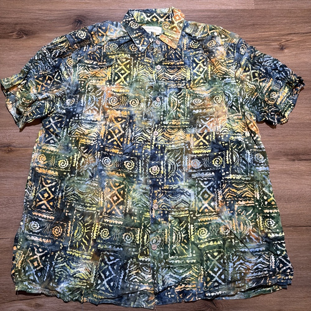 Territory Ahead Mens LARGE 100%‎ Rayon Abstract Geometric Button Hawaiian Shirt